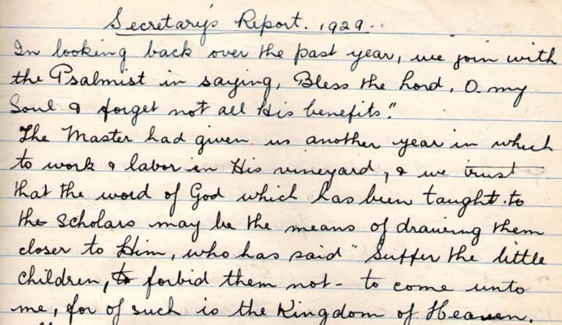 Sunday School Secretary’s report 1929